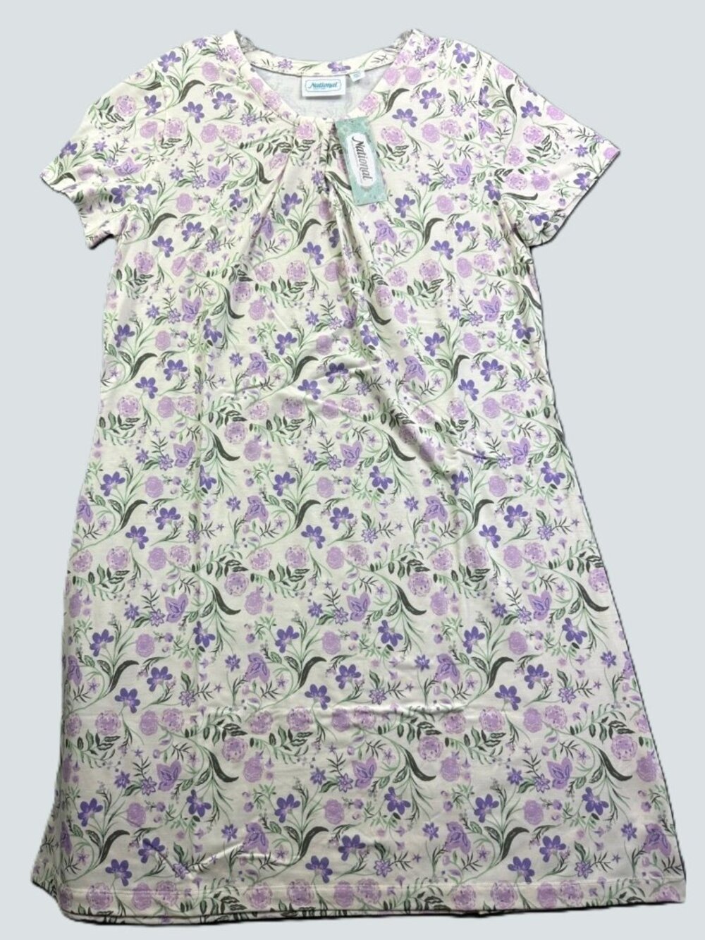 Purple Floral Short Sleeve Knotted V-Neck Nightgown. Women's Size PS